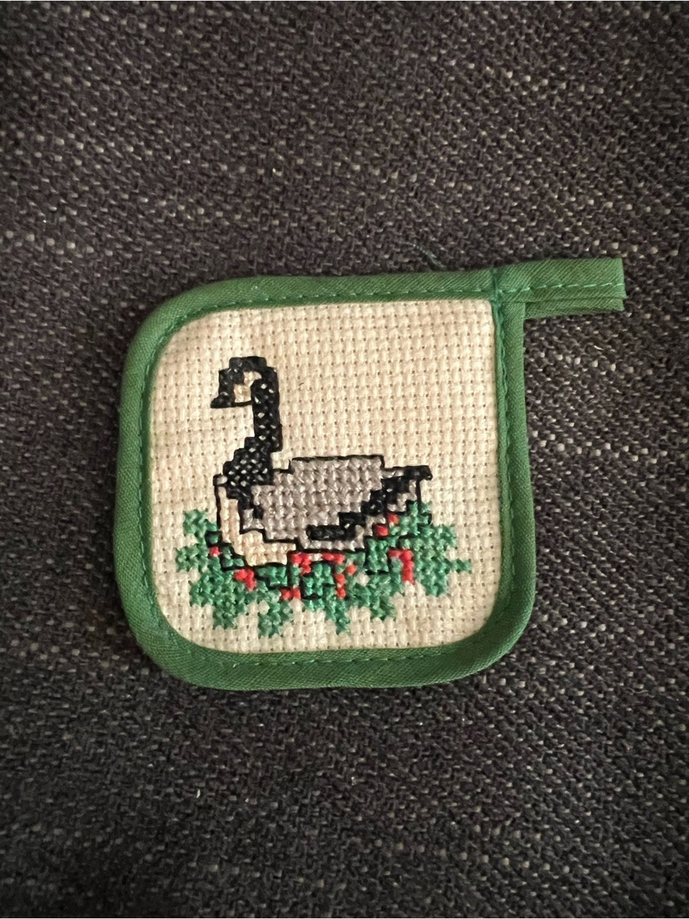 Vintage 80s handmade goose cross stitched magnet